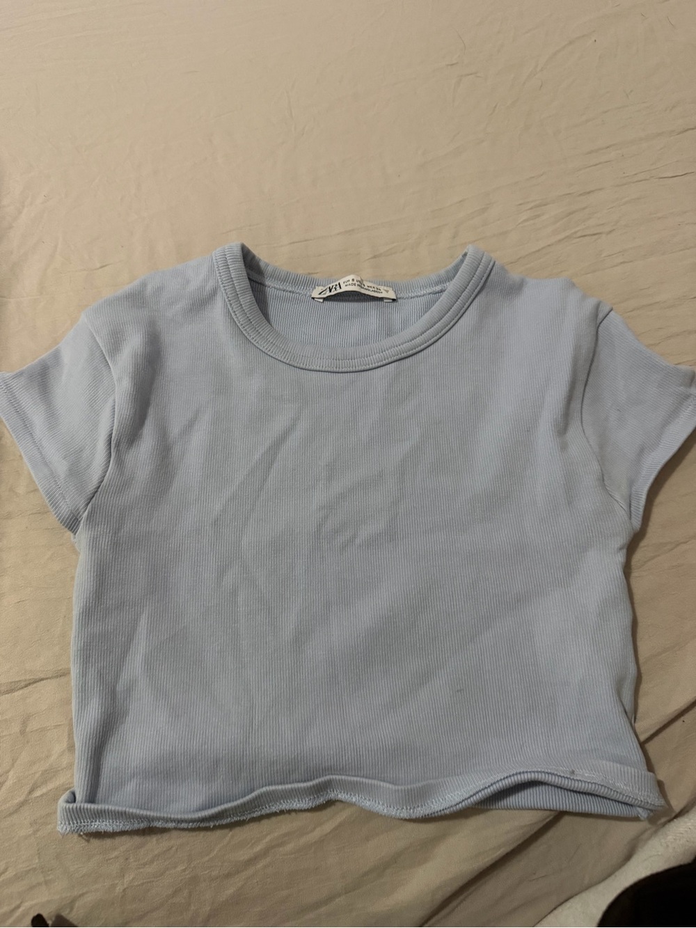 Zara Pale Blue Ribbed Crop Top